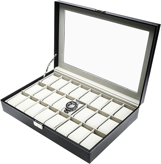 24 Slot Watch Box Organizer, Watch Display Case, Jewelry Display Case