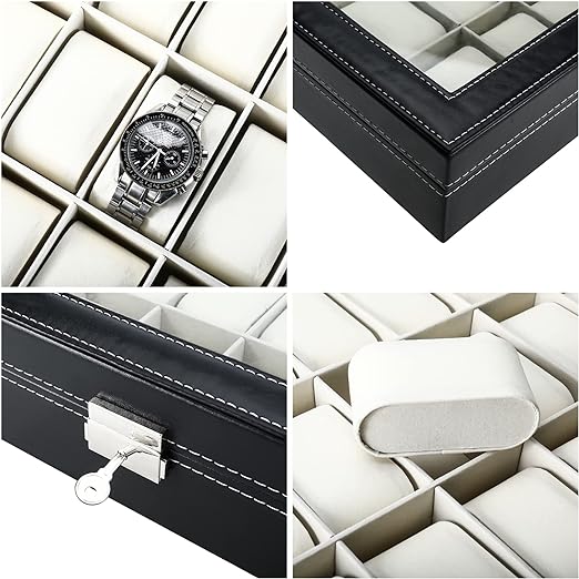 24 Slot Watch Box Organizer, Watch Display Case, Jewelry Display Case
