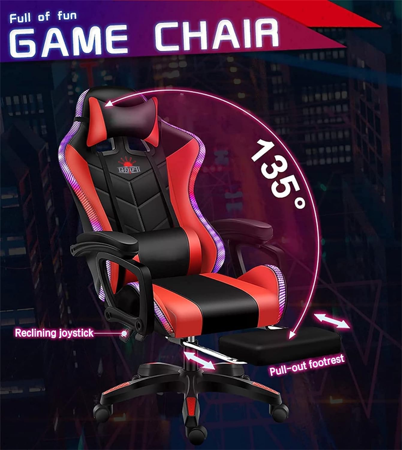 Gaming Chair with RGB Lights – Ergonomic Gaming Chair with Footrest & Speakers