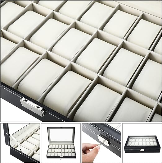 24 Slot Watch Box Organizer, Watch Display Case, Jewelry Display Case
