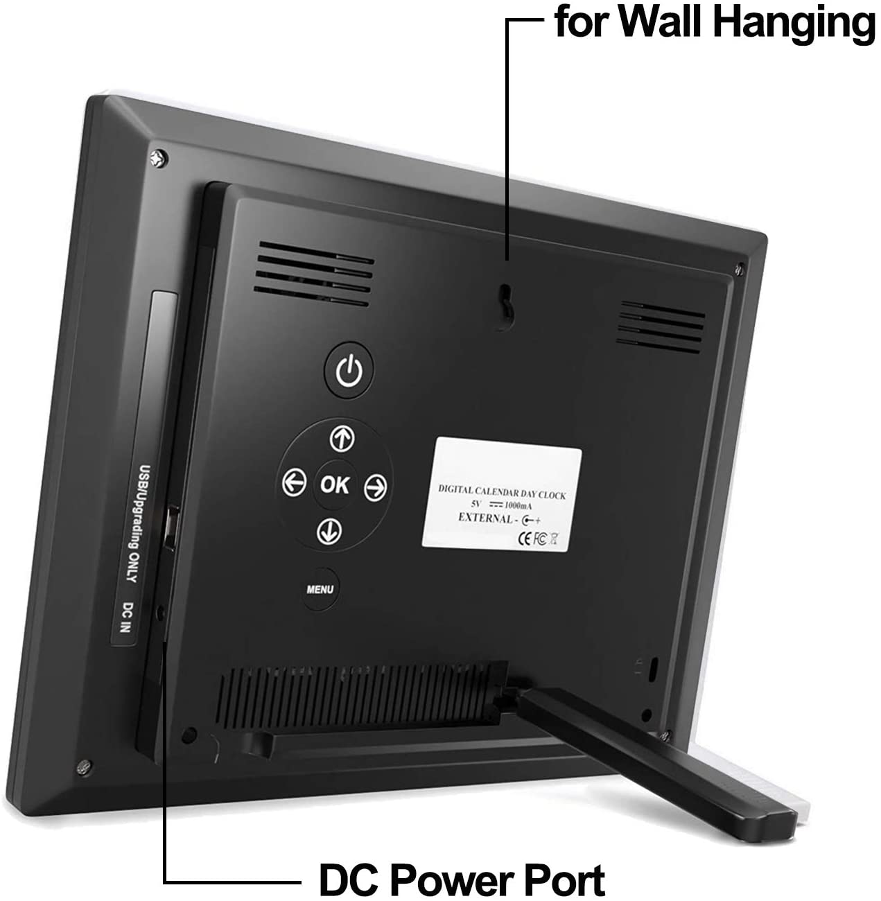 Digital Calendar Alarm Day Clock - 8” Screen Display, AM/PM, 5 Alarms, for Extra Impaired Vision People, The Aged Seniors, The Dementia, Wall Mounted, Black
