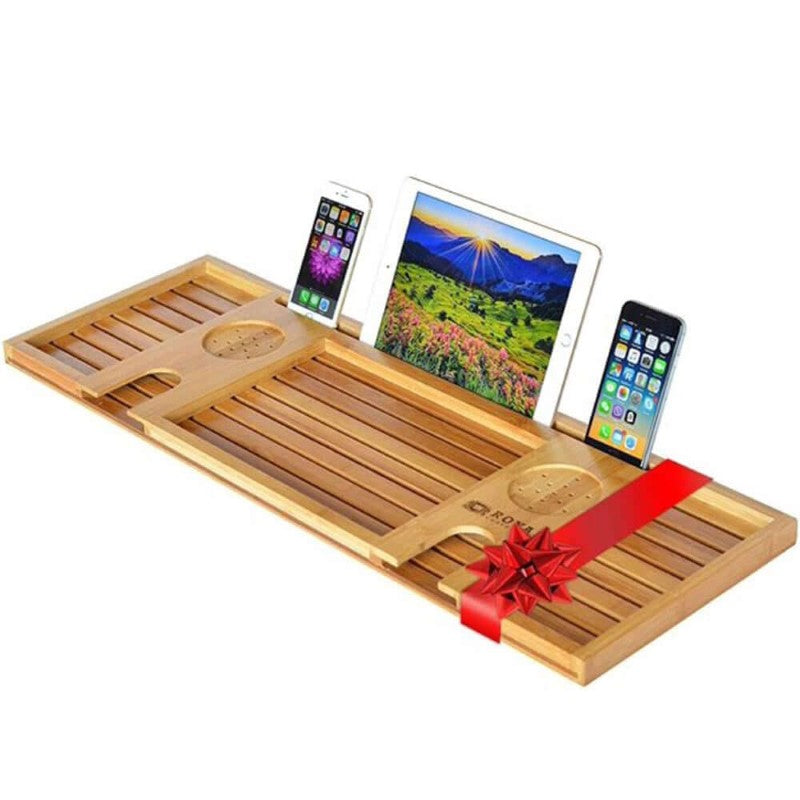 Craft Wood Natural Bamboo Bathtub Caddy - Luxury Bath Serving Tray for 2
