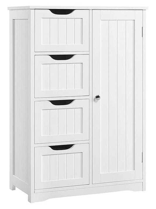 Bathroom Cabinet with 4 Drawers Adjustable Shelf – White Freestanding Storage Side Cabinet for Bathroom, Kitchen, Living Room, Hallway