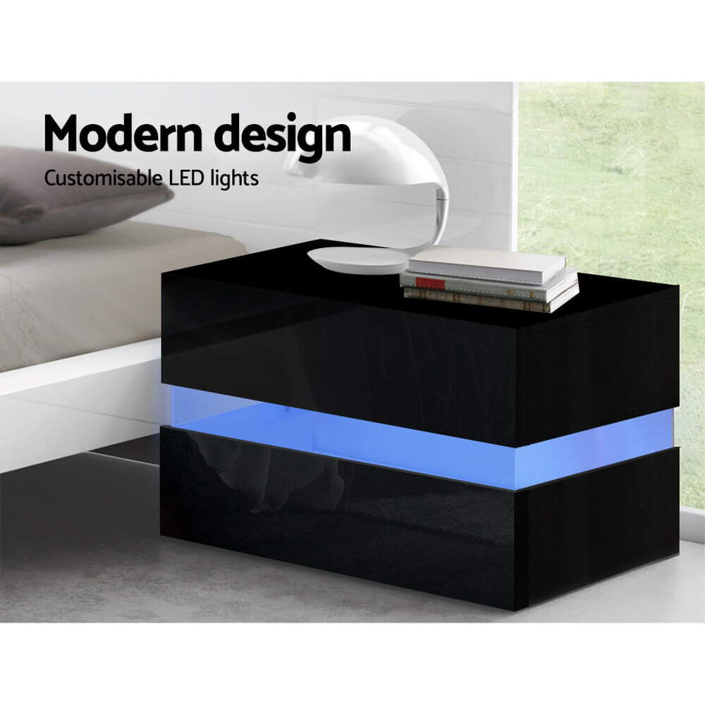 Led Bed Table LED Bedside Table – Modern High Gloss Bedside Table with RGB Lighting ...