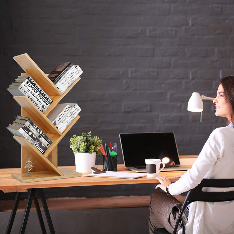 Bamboo Tree Bookshelf - Book Rack, Display Storage Organizer, Bookcase for CDs, Movies, and Books Holder