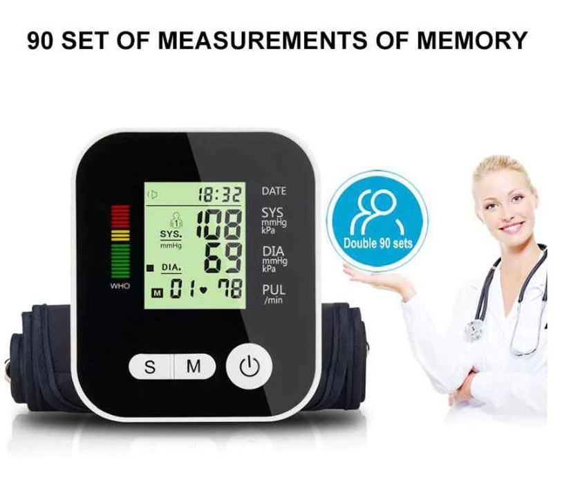 Digital Blood Pressure Monitor for Upper Arm - Automatic Sphygmomanometer with Heart Rate Monitor, LCD Display, Irregular Heartbeat Indicator, and Memory Function