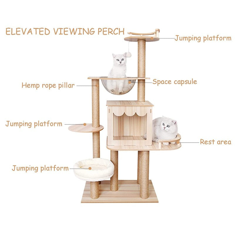 Cat Tower Activity Center Condo - Premium Cat Scratching Post with Sisal, Plush Toys, and Multiple Platforms for Indoor Cats