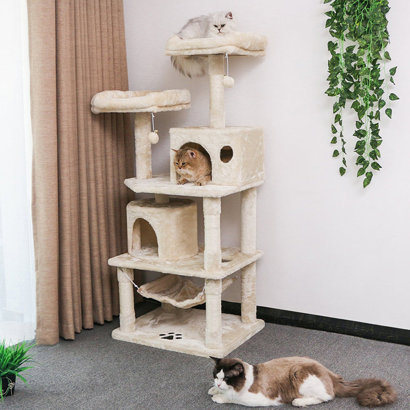 Cat Tree House Multi-Level Cat Tree House with Hammock & Condos