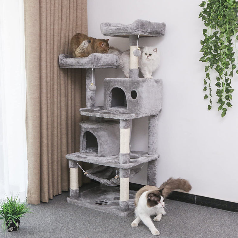 Cat Tree Kitten Activity Furniture – Spacious Cat Tower Play House with Scratching Posts and Hammock