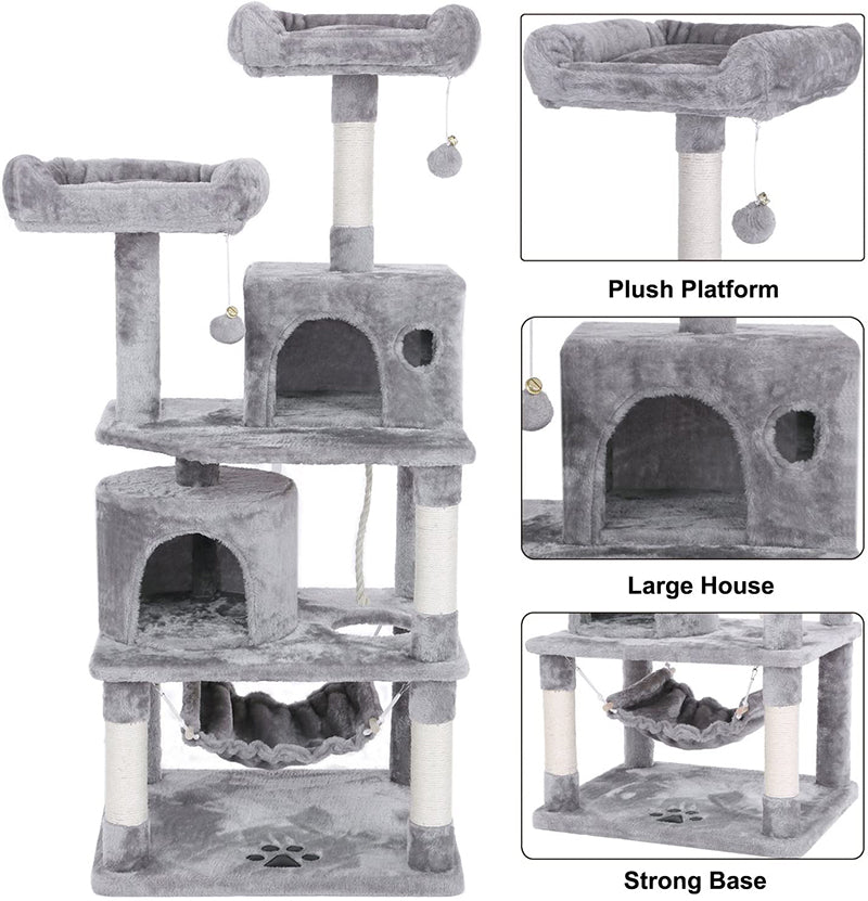 Cat Tree Kitten Activity Furniture – Spacious Cat Tower Play House with Scratching Posts and Hammock