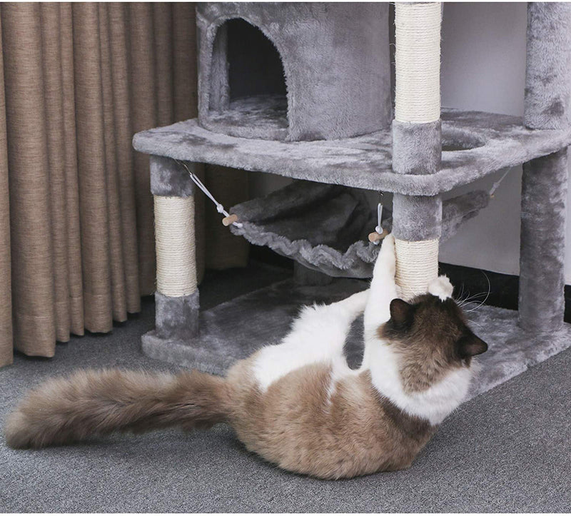 Cat Tree Kitten Activity Furniture – Spacious Cat Tower Play House with Scratching Posts and Hammock