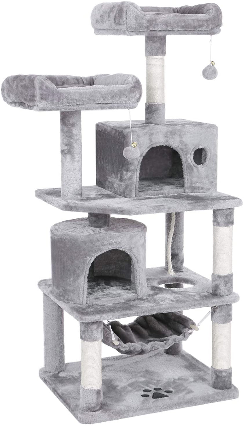 Cat Tree Kitten Activity Furniture – Spacious Cat Tower Play House with Scratching Posts and Hammock