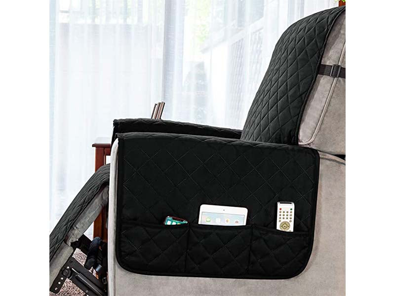 Recliner Chair Cover Fitted Small Sofa Slip Cover Seat Width to 25 Inch Reversible Washable Protector with Elastic Adjustable Strap for Home with Kids and Pets (Small, Black)