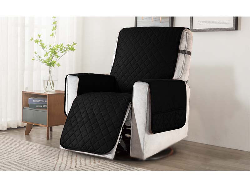 Recliner Chair Cover Fitted Small Sofa Slip Cover Seat Width to 25 Inch Reversible Washable Protector with Elastic Adjustable Strap for Home with Kids and Pets (Small, Black)