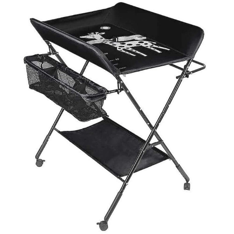 Baby Changing Table Foldable and Portable with Giraffe Pattern (Black)