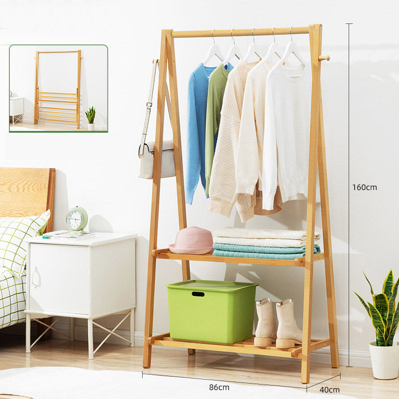 Wood Clothing Rack Shelf - Garment Coat Hanging Rail & Shoe Storage