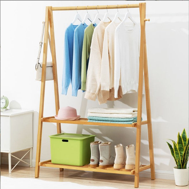Wood Clothing Rack Shelf - Garment Coat Hanging Rail & Shoe Storage