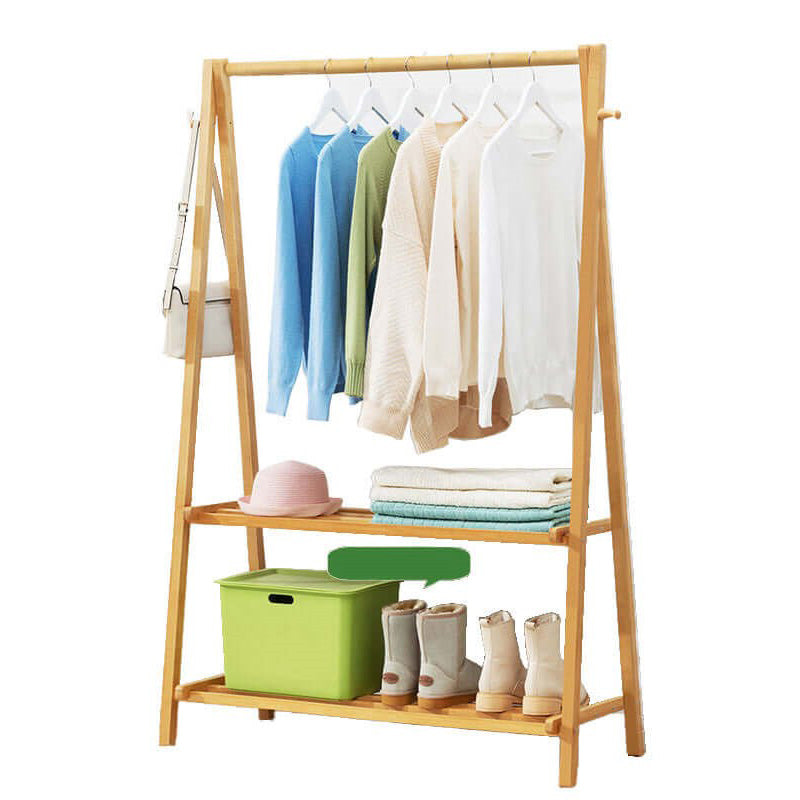 Wood Clothing Rack Shelf - Garment Coat Hanging Rail & Shoe Storage