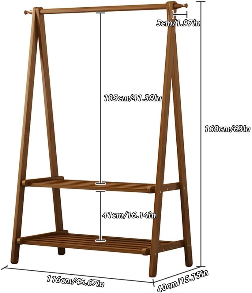 Bamboo Coat Rack - 2-Tier Free Installation Folding Clothes Rack for Bedroom, Balcony, Entryway