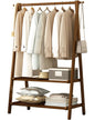 Bamboo Coat Rack - 2-Tier Free Installation Folding Clothes Rack for Bedroom, Balcony, Entryway