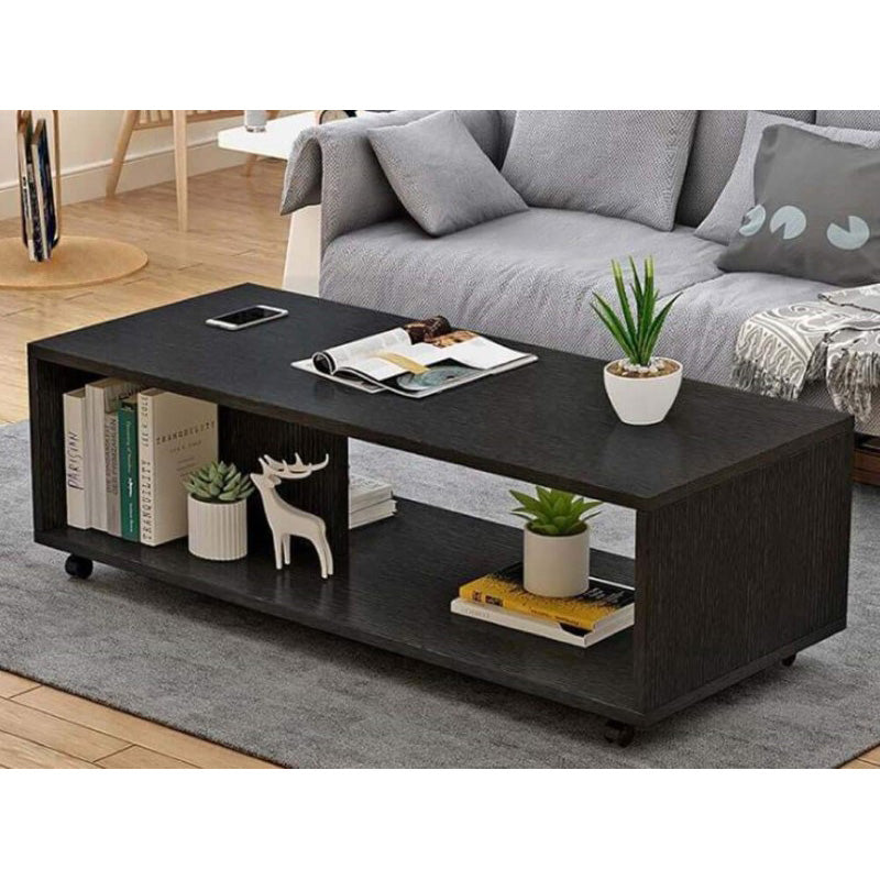 Simple Modern Coffee Table with Wheels - Black Color