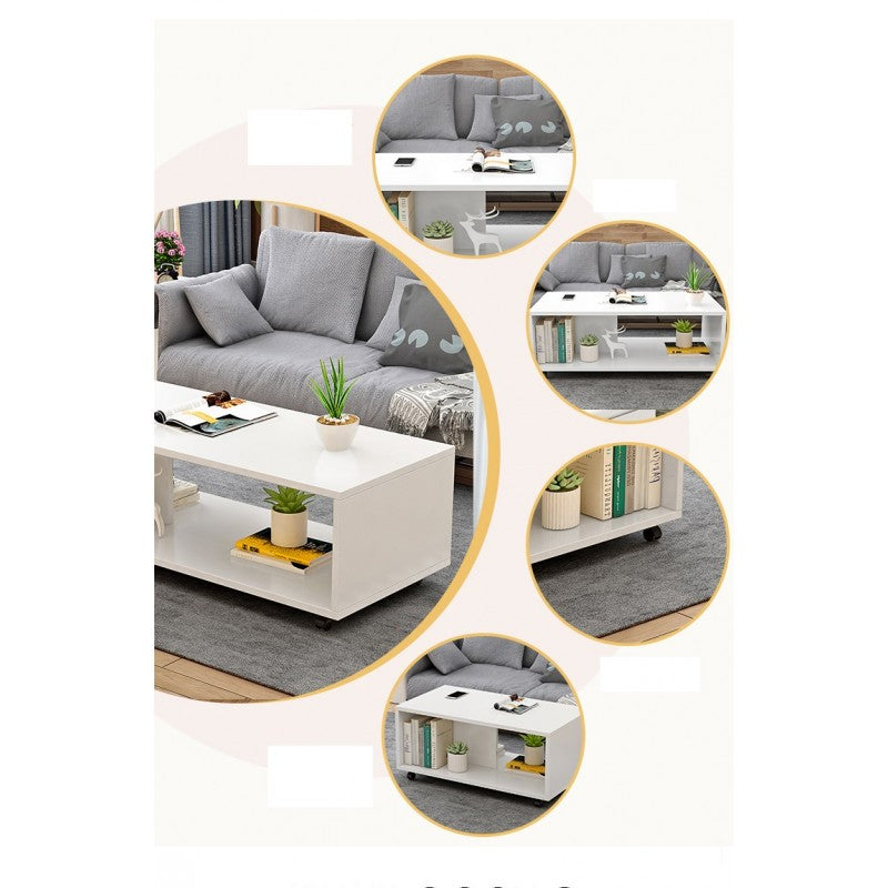 Multifunctional Coffee Table - Modern Design with Wheels for Living Room, Office, and More (White)