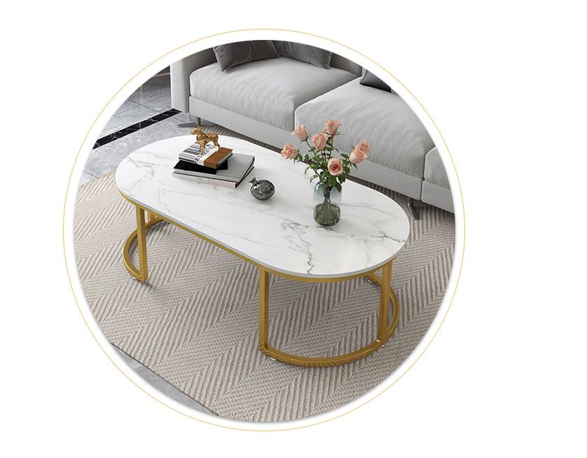 Coffee Table with Marble Texture – Elegant Coffee Table with Golden Legs