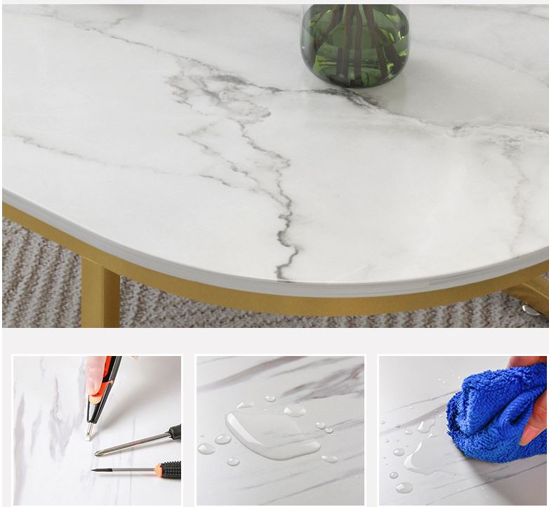 Coffee Table with Marble Texture – Elegant Coffee Table with Golden Legs