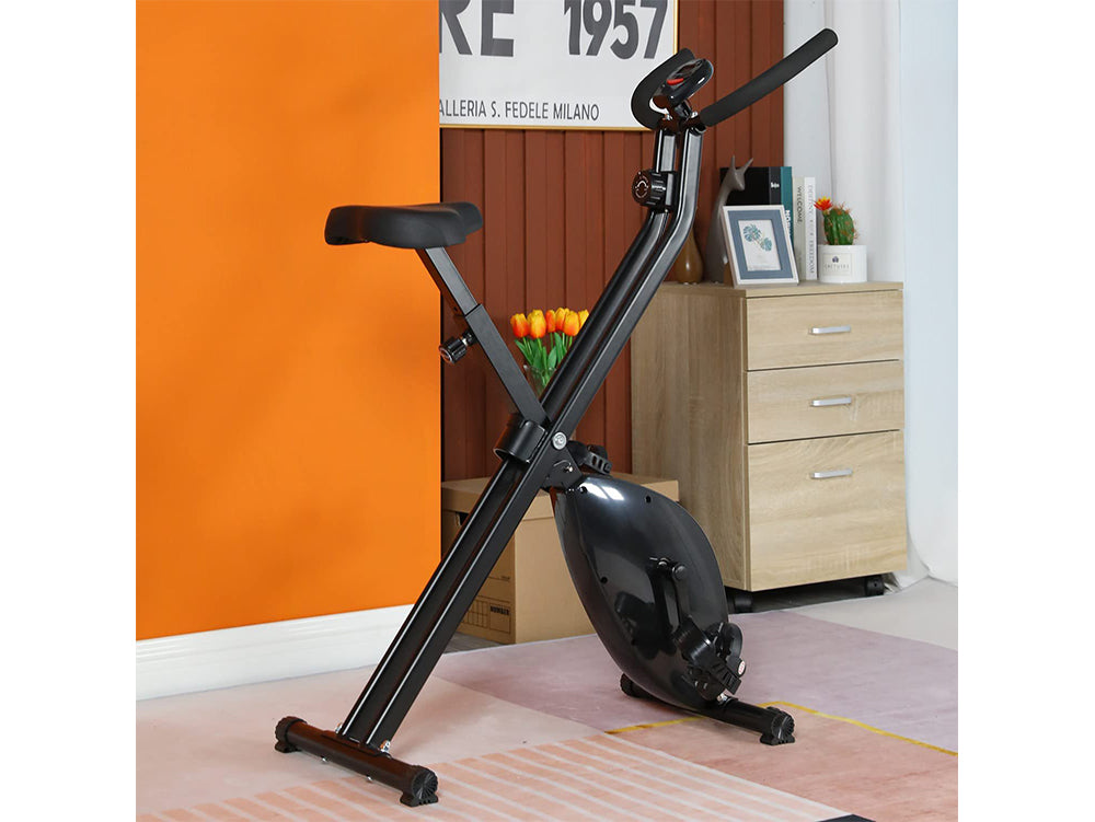 Exercise Bike Foldable – Magnetic Resistance Stationary Bike with LCD Display, Compact Indoor Fitness Trainer (Black)