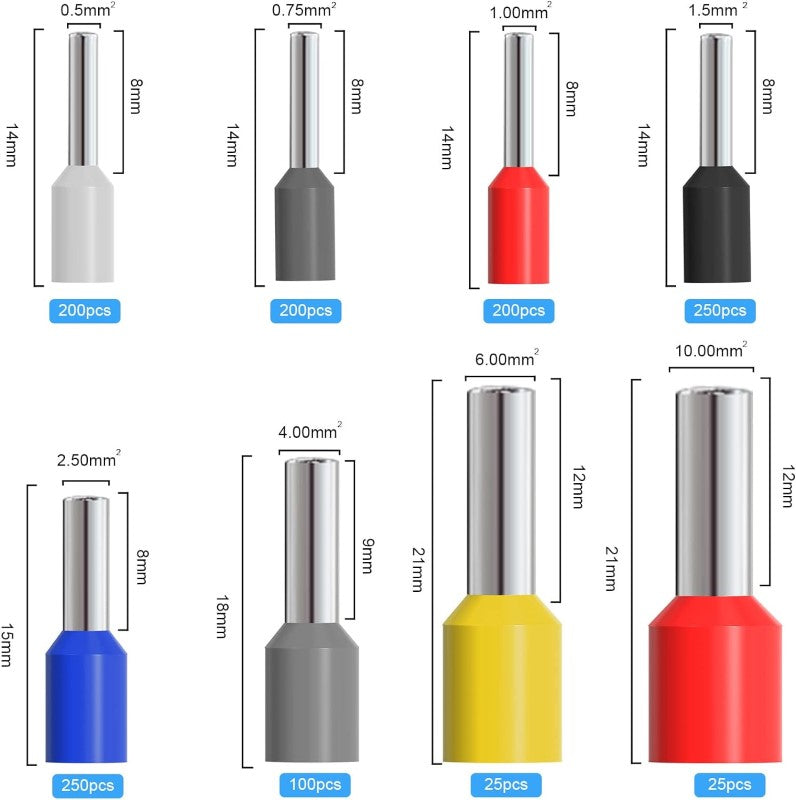 Cable Lug Pliers and Insulated Terminal Crimping Pliers Set with 1250 Cable Lugs - Crimping Tool for Electrical Applications