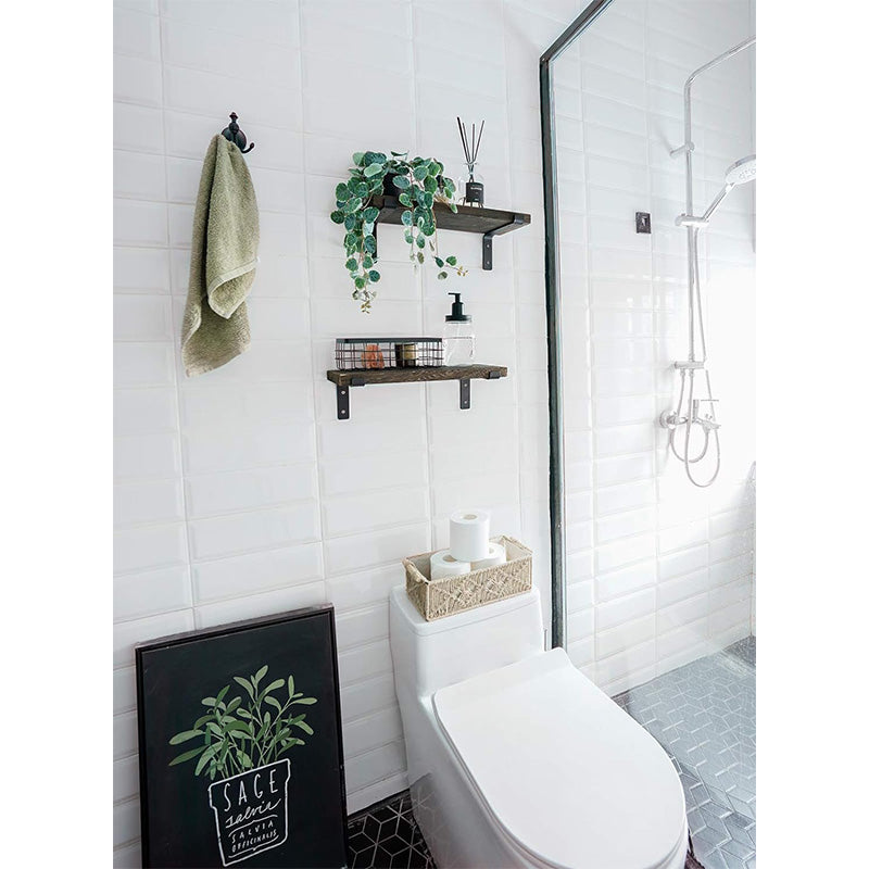 Set of 2 Wall Mounted Rustic Wood Shelves - Floating Storage Shelves with Metal Brackets for Home Decor, Kitchen, Living Room, and Bathroom