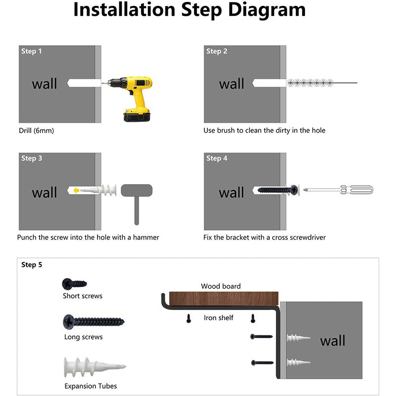 Set of 2 Wall Mounted Rustic Wood Shelves - Floating Storage Shelves with Metal Brackets for Home Decor, Kitchen, Living Room, and Bathroom