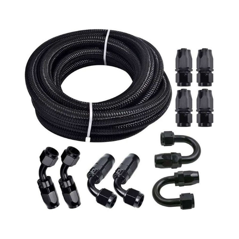 5M AN6 Fuel Line Hose Kit – 6AN 16Ft Nylon Stainless Steel Braided Oil Gas Fuel Line with 10PCS Swivel Fuel Hose Fitting Adapter Kit