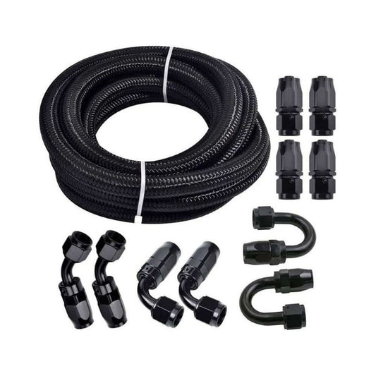 5M AN6 Fuel Line Hose Kit – 6AN 16Ft Nylon Stainless Steel Braided Oil Gas Fuel Line with 10PCS Swivel Fuel Hose Fitting Adapter Kit