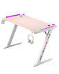 RGB Gaming Desk – Z-Shaped Pink Computer Desk with LED Lights