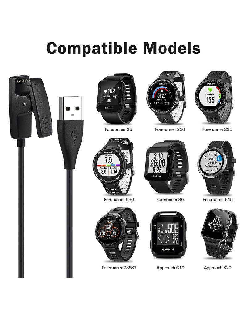 Charger for Garmin Forerunner 35, 230, 235, 630, 645, 735XT, Approach S20, G10, Vivomove HR, and Lily – Reliable Data Sync and Charging Cable