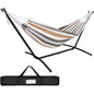 2-Person Hammock with 9FT Steel Stand - Weather Resistant Double Hammock Bed and Stand with Carrying Case, 450LBS Capacity, 6 Optional Hook Positions (Tan Stripe)
