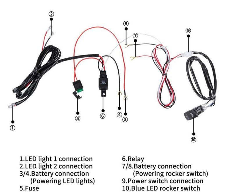 LED Work Light Switch Wiring Harness 40A Relay Fuse Kit 12V Led Bar Rocker Switch Wiring Harness for Ship Yacht RV, Connect 1 Light