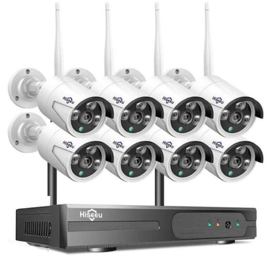 Hiseeu 2K Wireless Security Camera System Outdoor/Indoor 8 CH NVR Kit - 8Pcs 3MP WiFi Surveillance Camera for Home, Night Vision, Waterproof Bullet Camera, Motion Detection