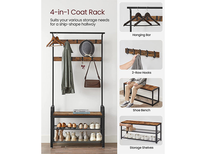 Wooden Coat Rack with Shelves Hooks by VASAGLE
