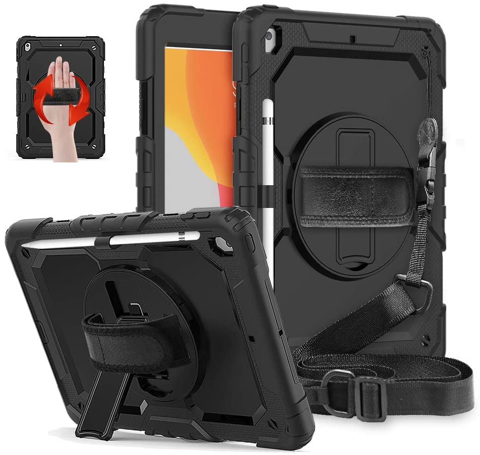 iPad 8 10.2 (2020) Case, iPad 8th Gen 2020 / iPad 7th Gen 2019 Case with Swivel Mount Stylus, Rugged Protective Full Body