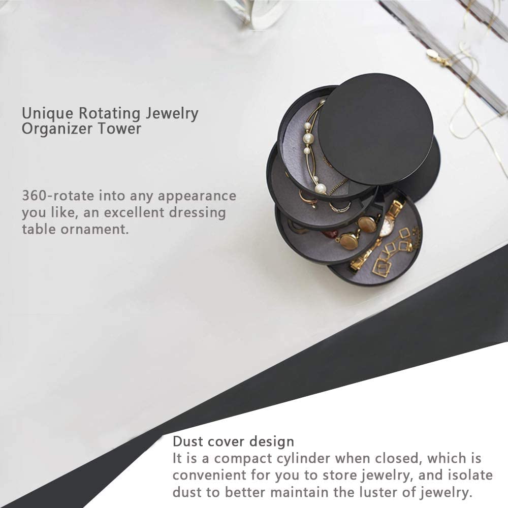 4-Layer Rotatable Jewelry Storage Box with Lid -Black