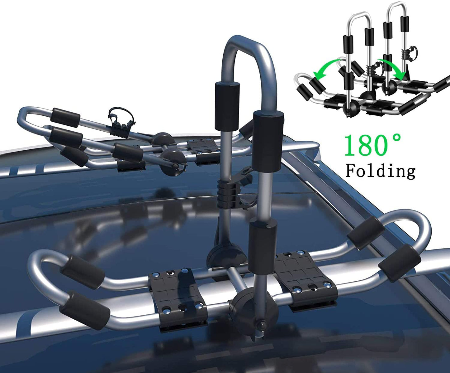 Kayak Roof Rack Surfboard, Canoe and Ski Board Rooftop Mount Carrier Folding Adjustable Bilateral J-Style Rack on SUV, Car and Truck