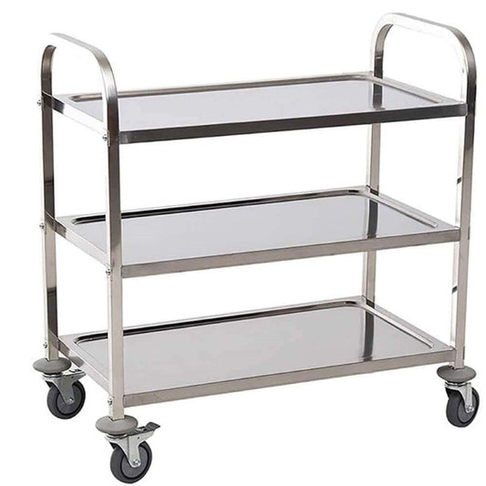3-Tier Stainless Steel Kitchen Trolley - Durable Storage Cart for Kitchen, Hotel, and Medical Use