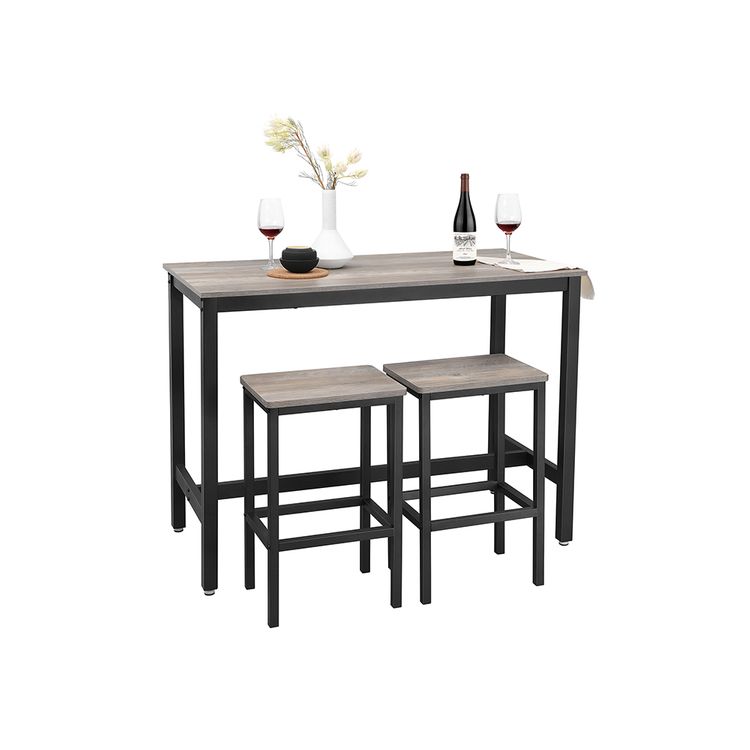 Modern Bar Table Stool Set Greige & Black VASAGLE