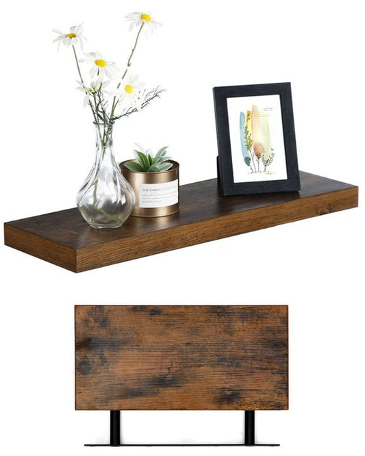 VASAGLE Rustic Brown Floating Shelf - 38MM Wall Mounted Shelf for Photos, Decorations, and More