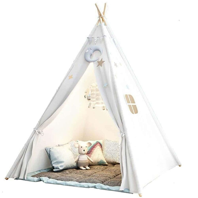 Large Teepee Tent Kids Cotton Canvas Pretend Play House - Boy Girls Wigwam Gift