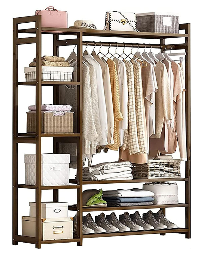 Bamboo Wardrobe Coat Rack – Multifunctional Freestanding Organizer with 5-Tier Shelves, Sustainable (120 x 30 x 150 cm)