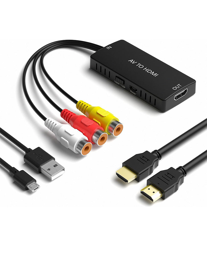 RCA to HDMI Adapter, AV to HDMI Converter, 1080P Mini Composite to HDMI Adapter, Support PAL/NTSC for PC, Laptop, TV, WII, Xbox, PS1, PS2, PS3, STB, VHS, VCR, Blue-Ray DVD Players