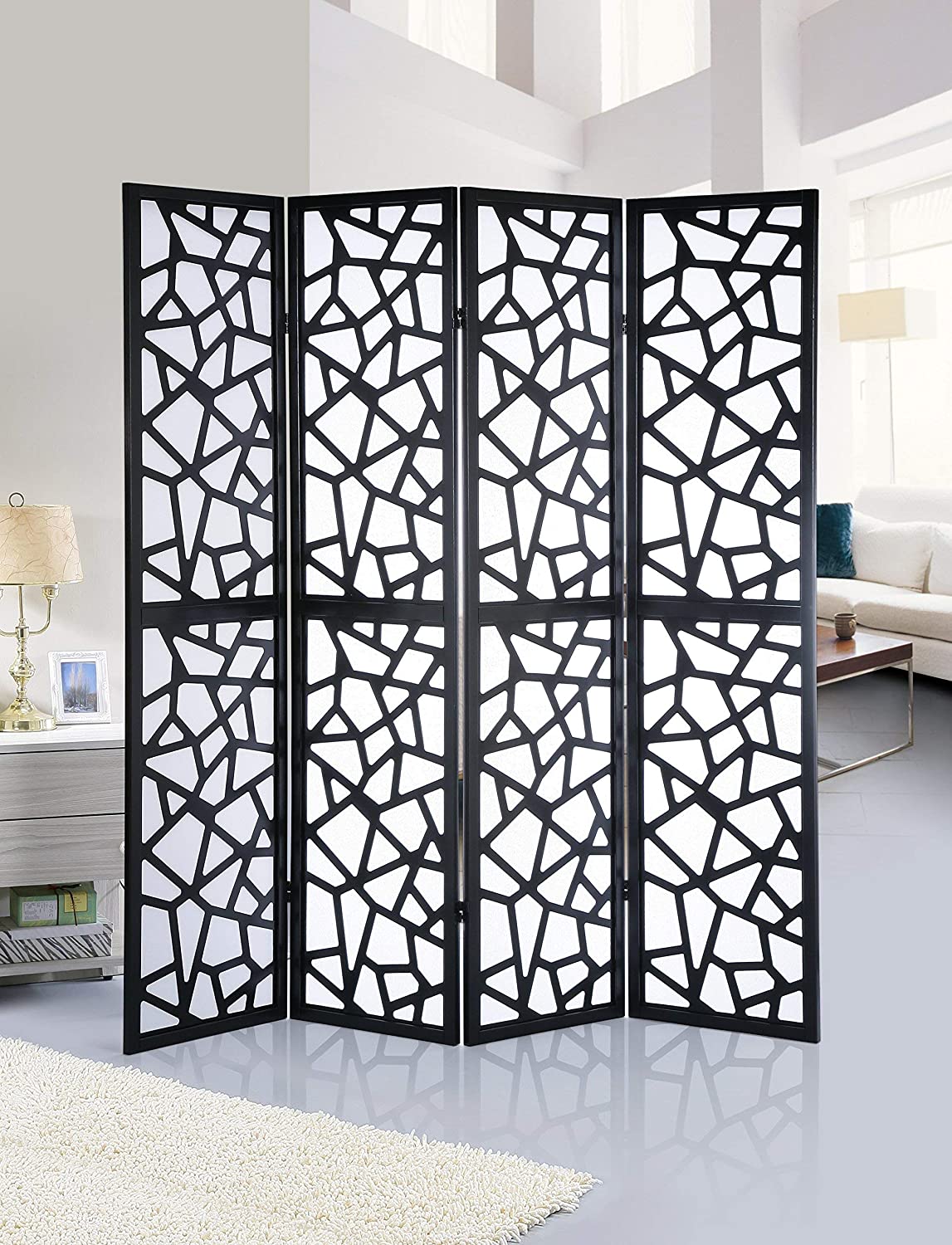 4 Panel Wood Frame Screen Room Divider